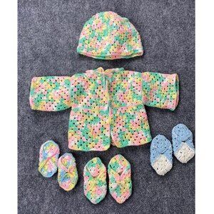 Handmade Crochet Baby Layette‎ NB 5 Set Multicolor Pastel Boho Cottagecore Fairy